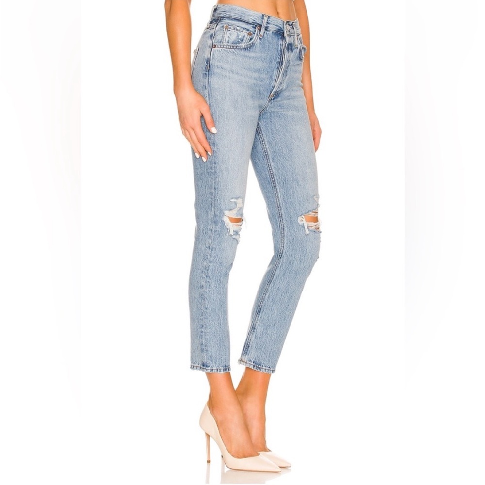 Revolve x Agolde Riley High Rise Straight Crop Distressed Jeans Blitz Wash 29